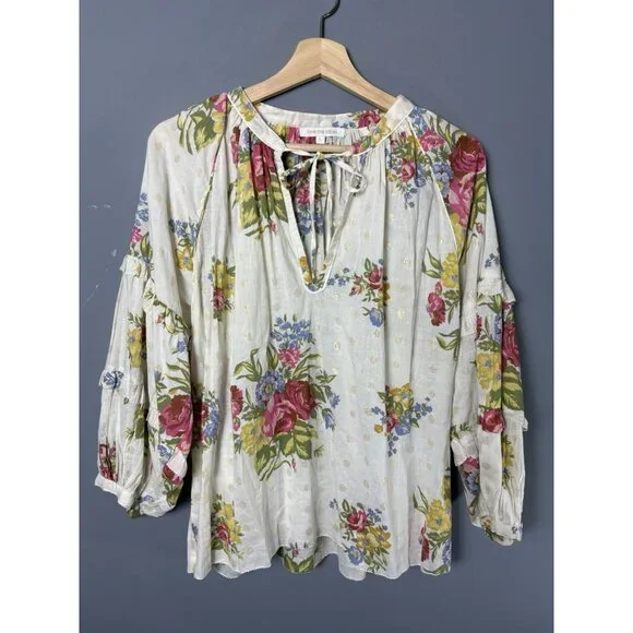 LOVE THE LABEL Womens L Floral Print Oversize Tunic Blouse Top Anthropologie - Picture 1 of 8